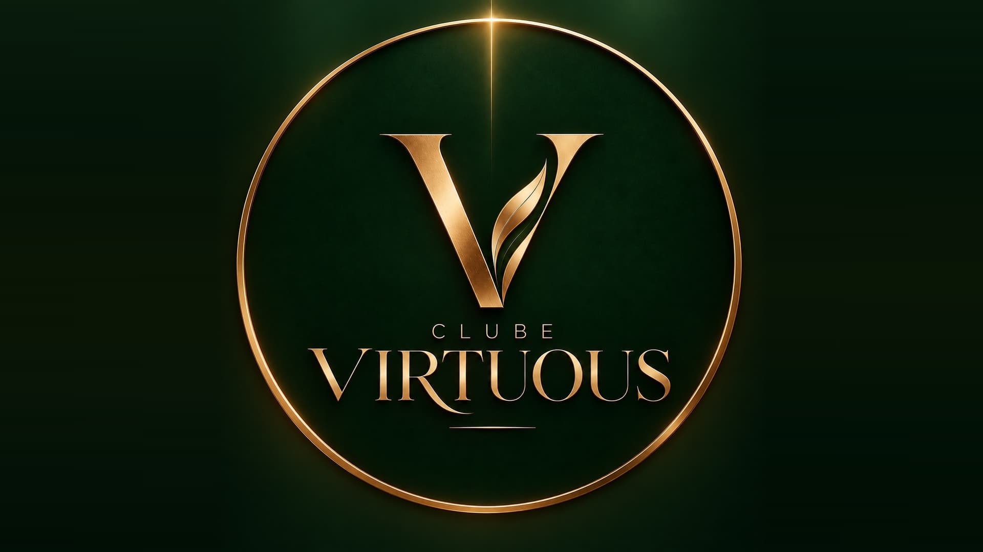 Clube Virtuous — monograma dourado em fundo verde